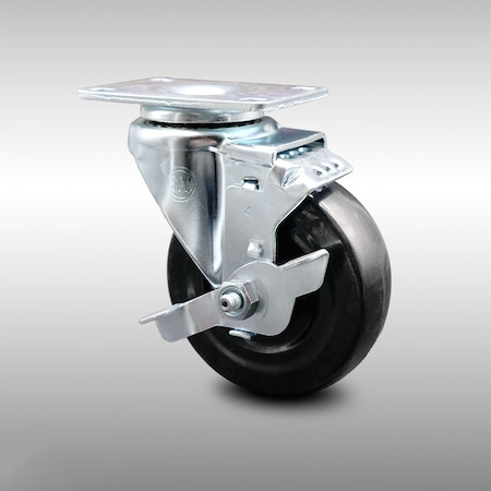 Service Caster 4 Inch SS Hard Rubber Wheel Swivel Top Plate Caster with Brake SCC-SS20S414-HRS-TLB